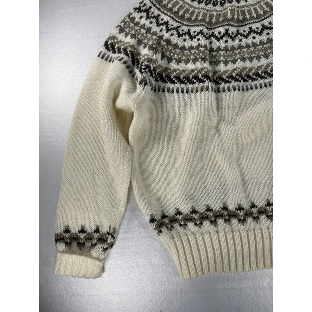 VTG Peter England Fair Isle Geometric Pattern Sweater Adult Large Ivory Ski Knit
